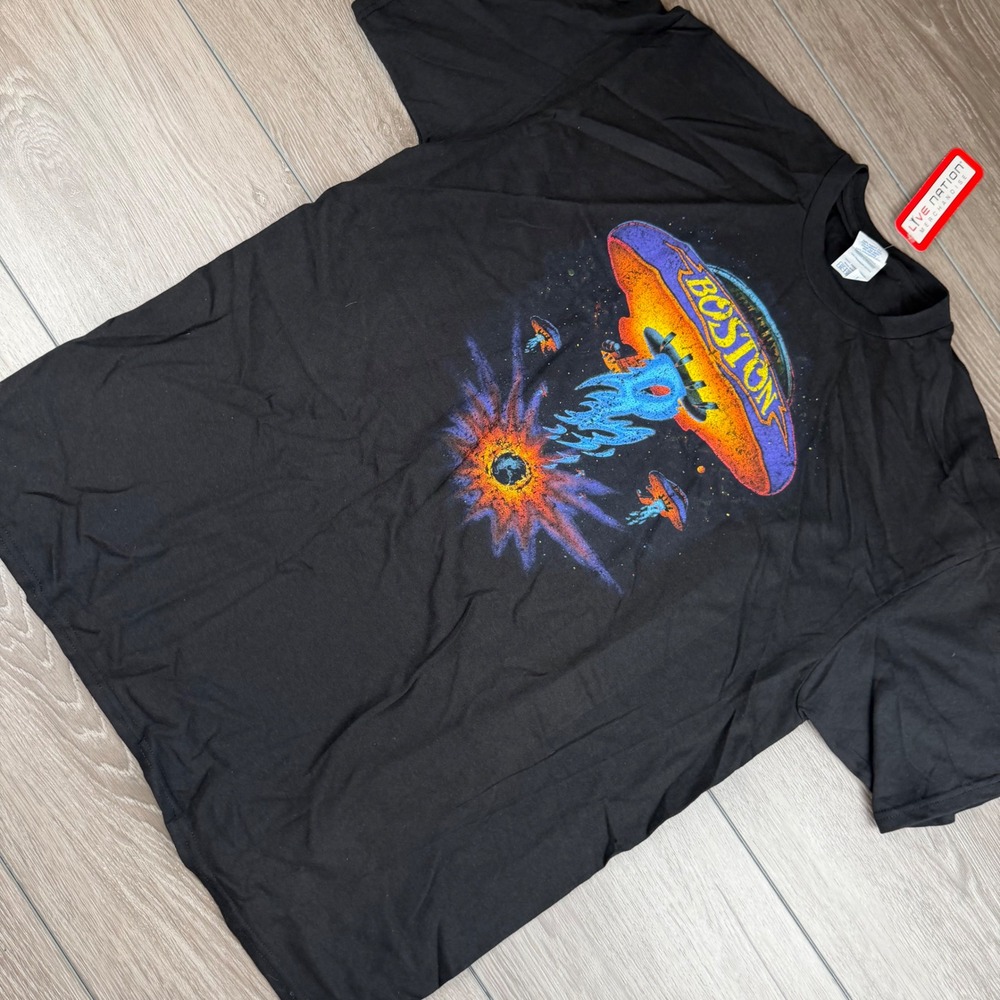 Live Nation Men T-Shirt Boston Band Spaceship Graphic Black XL